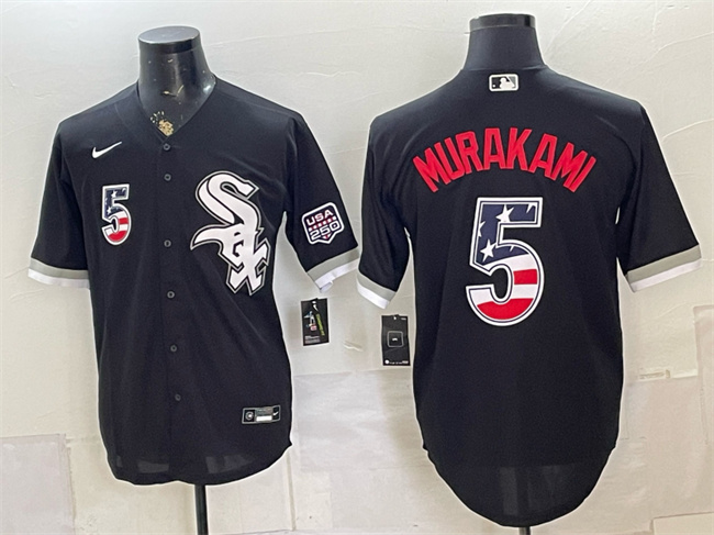 Men's Chicago White Sox #5 Munetaka Murakami Black 2026 USA 250 Fourth of July Stitched Baseball Jersey
